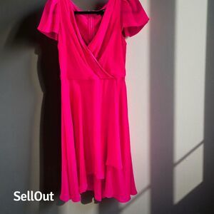 DKNY Women's Pink Ruffle Sleeve V-Neck Knee Length Party Dress Size 6